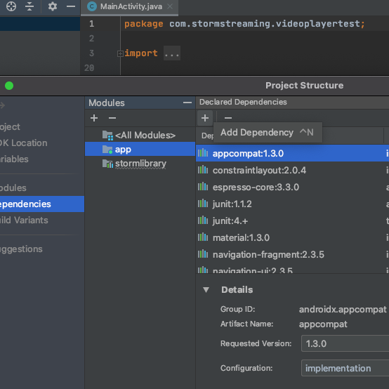 Android Studio go to dependencies