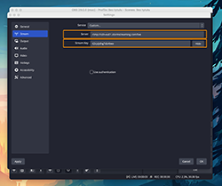 Enter the "Server" and "Stream Key".