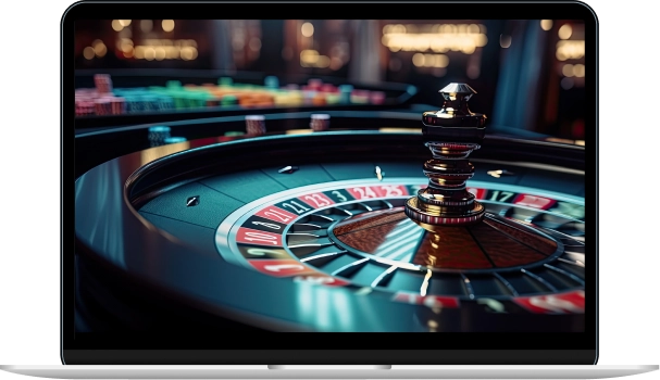 Laptop displaying an image of auctions & gambling