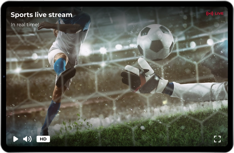 The storm streaming player features an image of football on the tablet