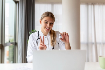 Female doctor having online therapy